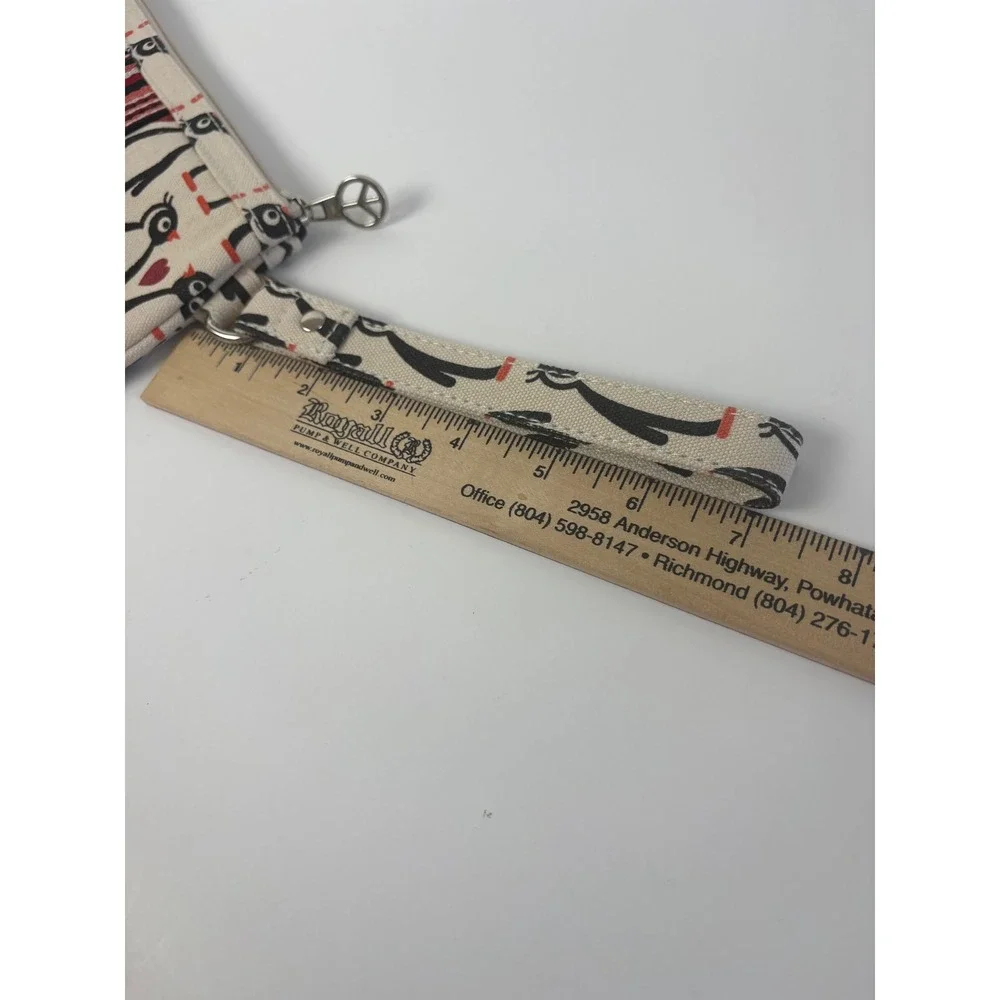 Bungalow 360 Penguin Heart Canvas Wristlet Pouch Cream Peace Sign Zipper Unused‎